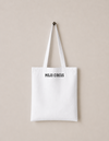 Let it flow Full Moon white cotton tote bag by Mojo Circus, back print with the Mojo Circus logo