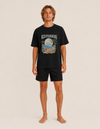 Model wearing the Permanent Vacation tee by Mojo Circus, front view