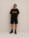 Model wearing the Phangan Paradise tee by Mojo Circus, front view